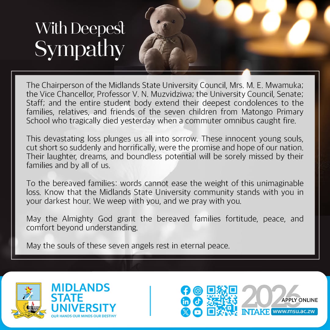 Midlands State University Extends Condolences Following Death of Seven School children